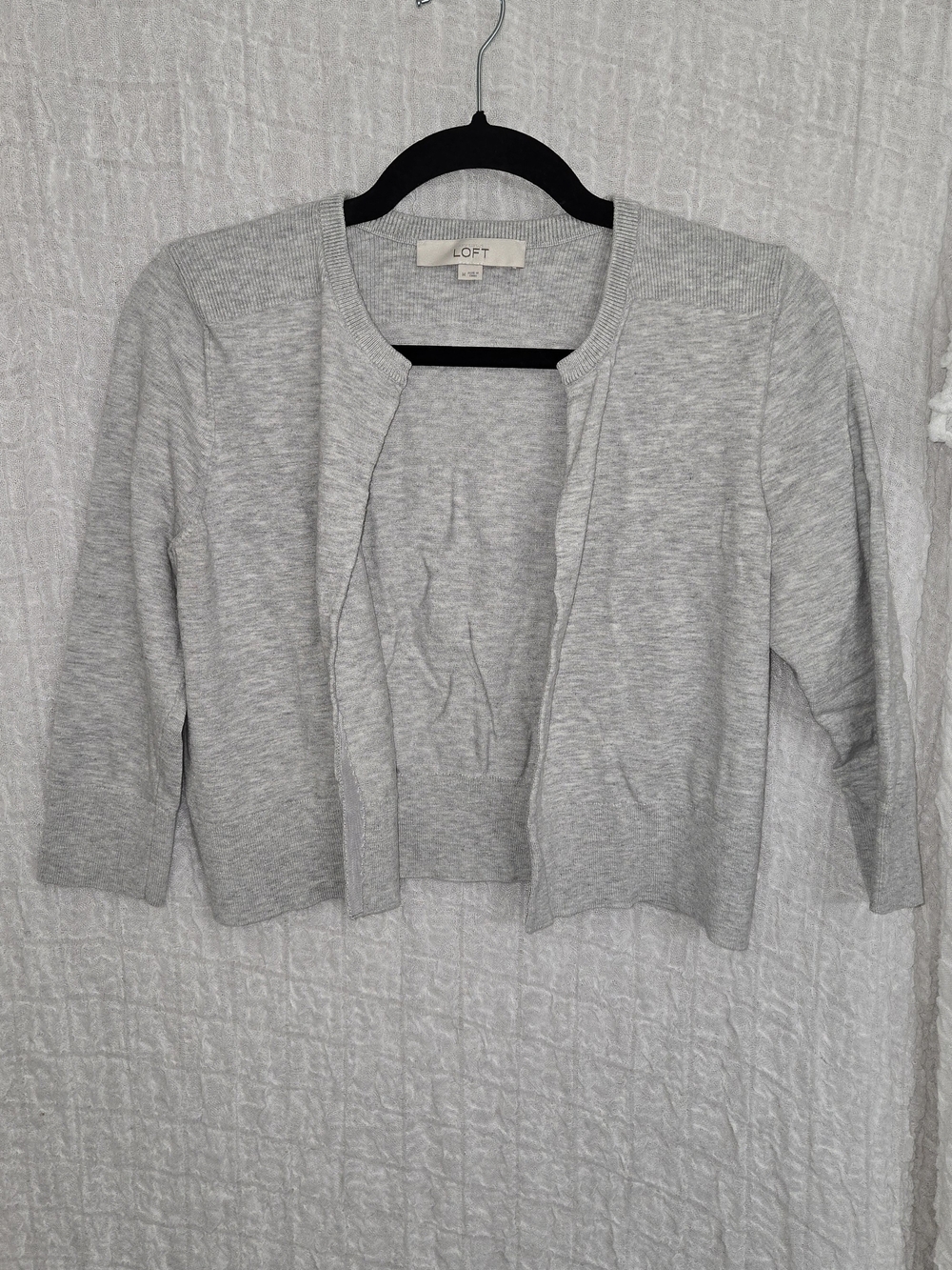 LOFT Light Gray Open-Front Cropped Cardigan